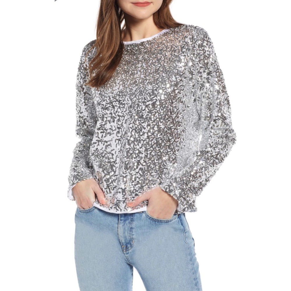 Something Navy Silver Sequin Pullover Sweater